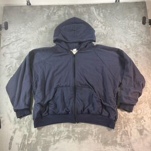 Vintage AFCO Hoodie Mens XL Blue Fleece Full Zip Lined Sweatshirt USA Made